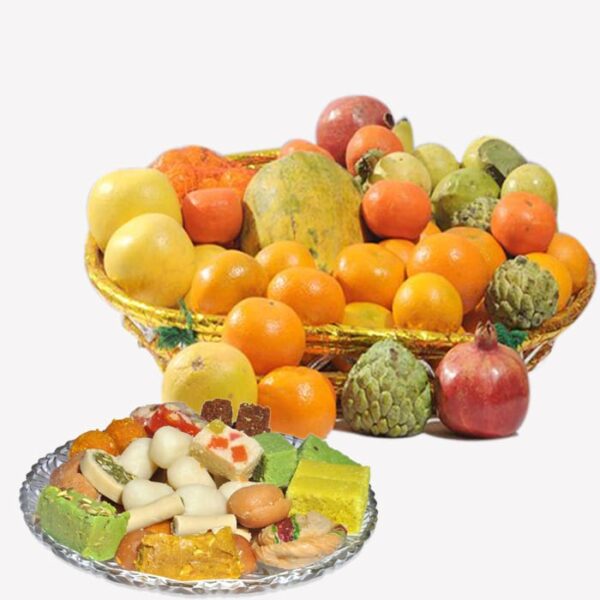 fruit basket with mithai